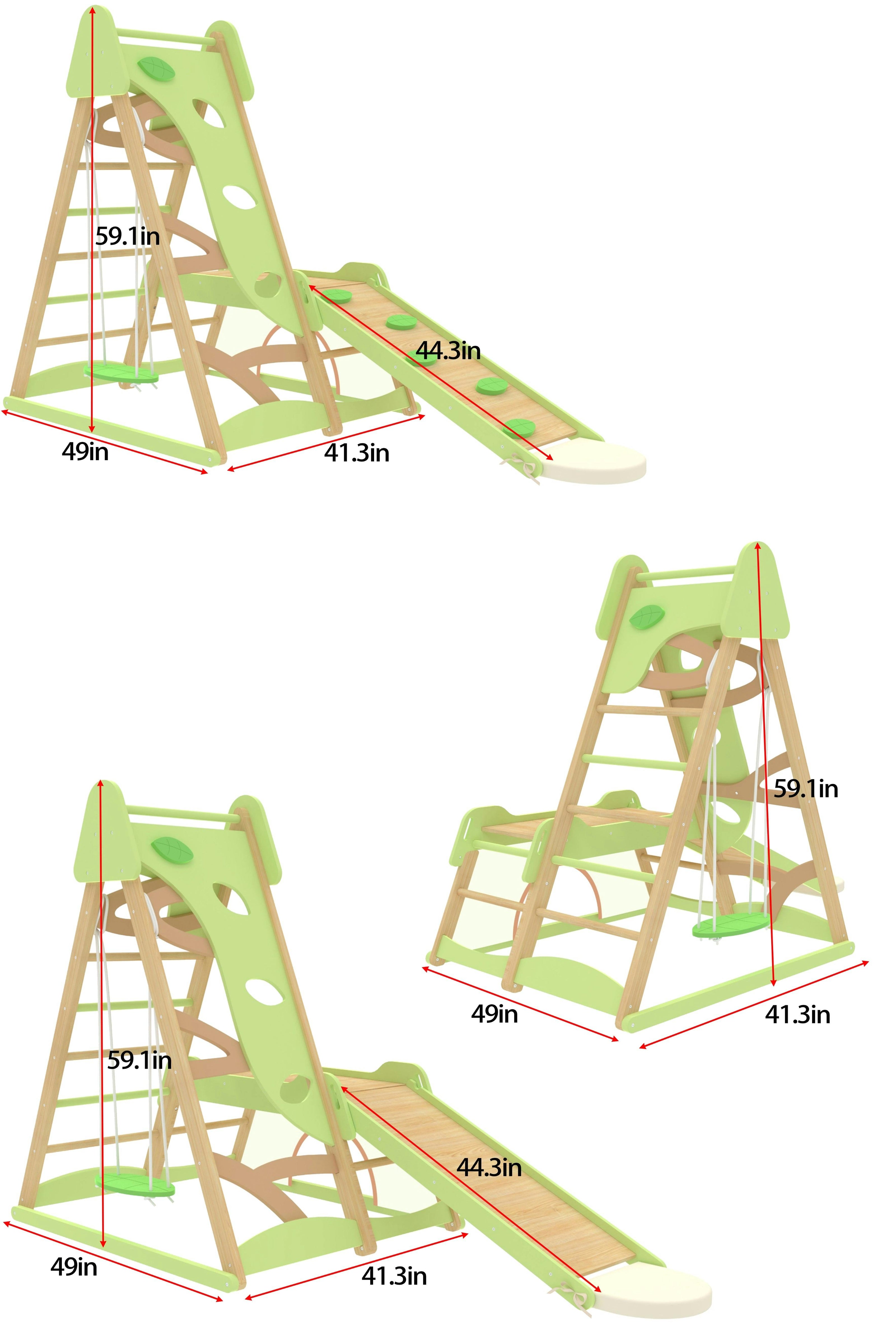 Avenlur Bush 6-in-1 Indoor Wooden Jungle Gym Climber – Montessori Toddler Playset with Slide, Rock Wall, Ladder & More