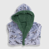 Cozy Switch Robe – Reversible Glow-in-the-Dark & Sherpa Robe for Kids, Green Dino Bones