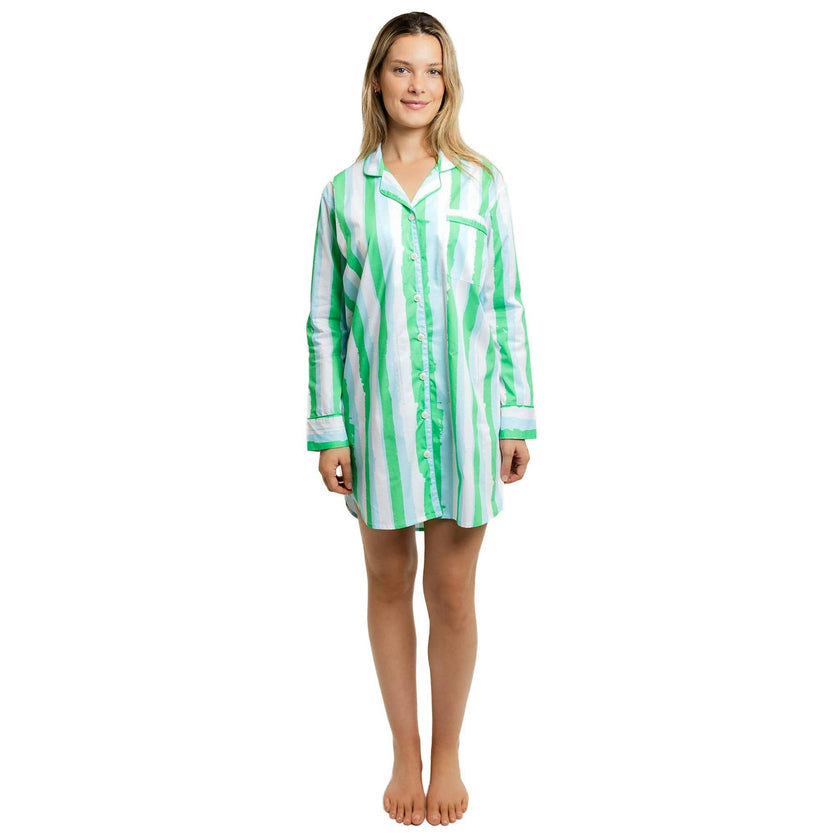 Women's Drawbertson Wild Stripes Night Shirt - Organic Cotton Poplin