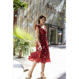 Women's Giselle Ruffle V-Neck Elastic Waist Flutter Sleeve Maxi Dress, Red