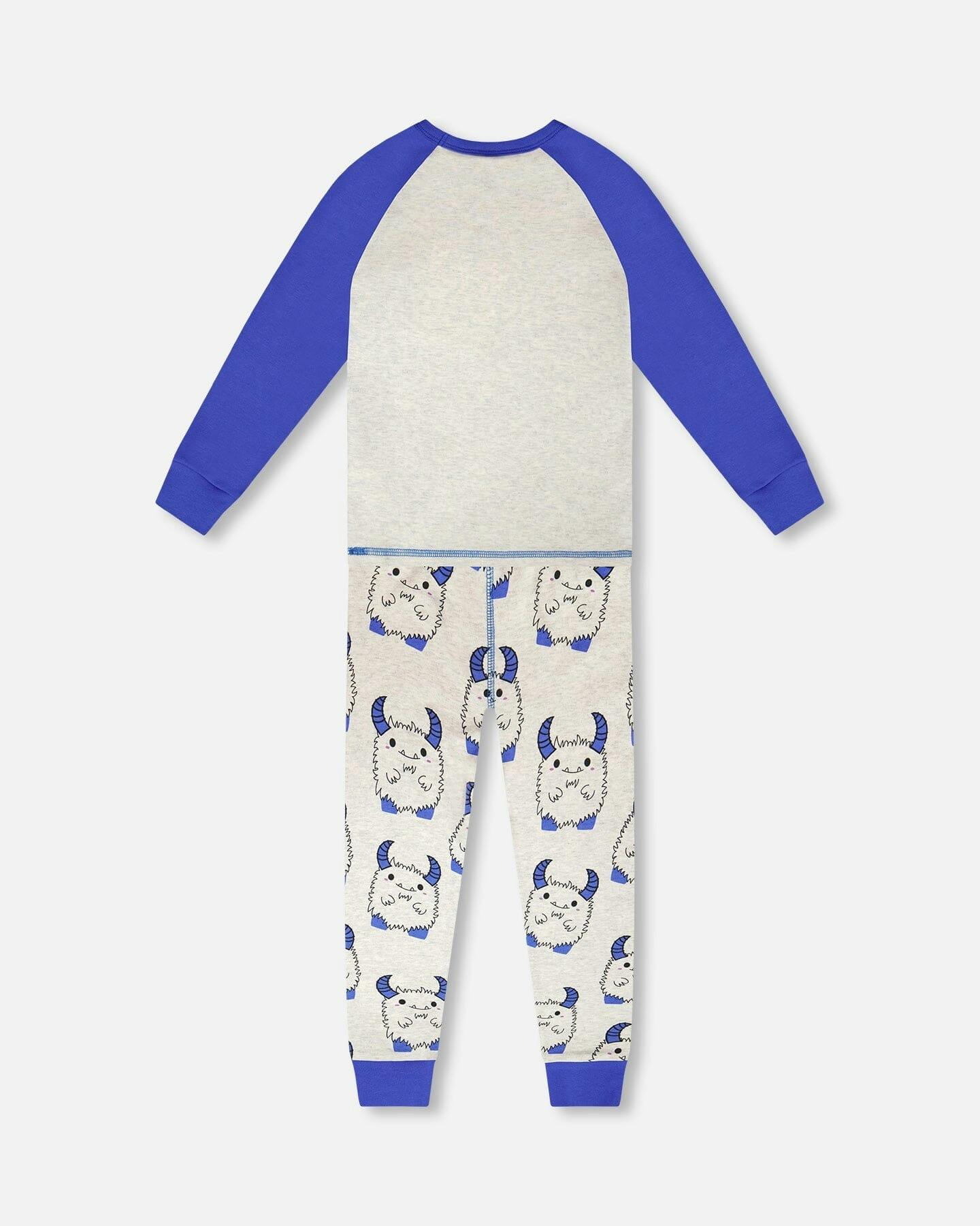 Organic Cotton Two-Piece Pyjama Set Grey Mix Monster Print