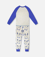 Organic Cotton Two-Piece Pyjama Set Grey Mix Monster Print