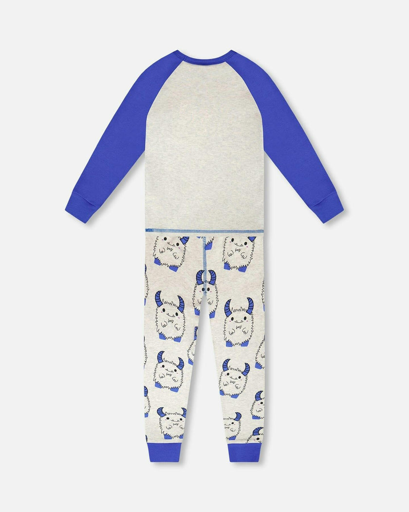 Organic Cotton Two-Piece Pyjama Set Grey Mix Monster Print