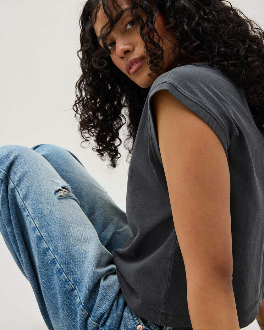 Womens Relaxed Muscle Tee - Pigment Dye Jersey - Stretch Limo