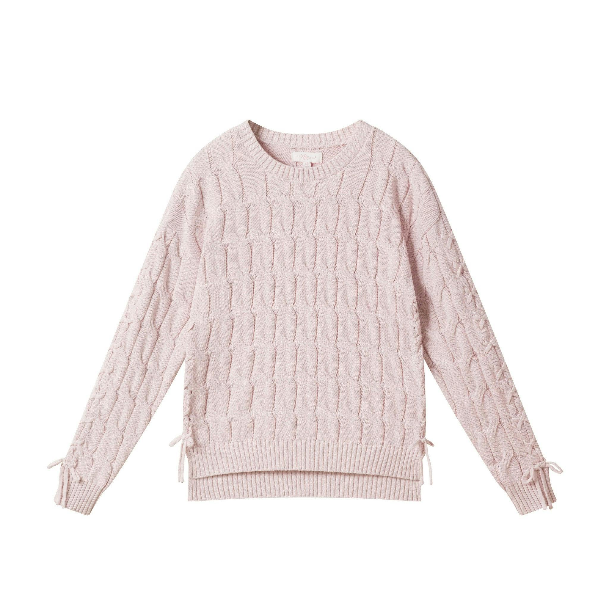 Tween (7-18) Girls Cable Knit Sweater | Lace-Up Details