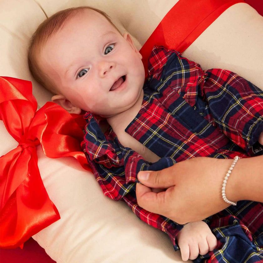 Magnetic Ruffle Romper HOLIDAY PLAID