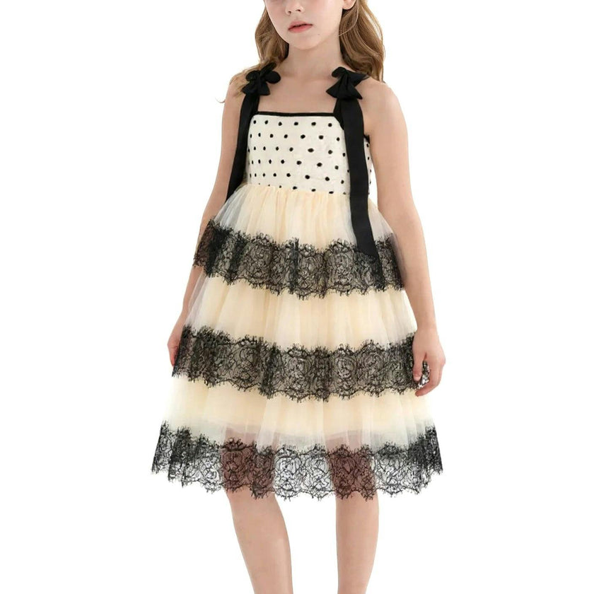 Ivory Polka Dot Sleeveless Bow Dress