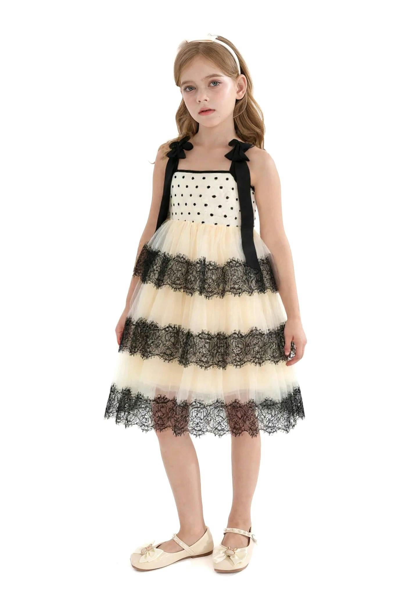 Ivory Polka Dot Sleeveless Bow Dress