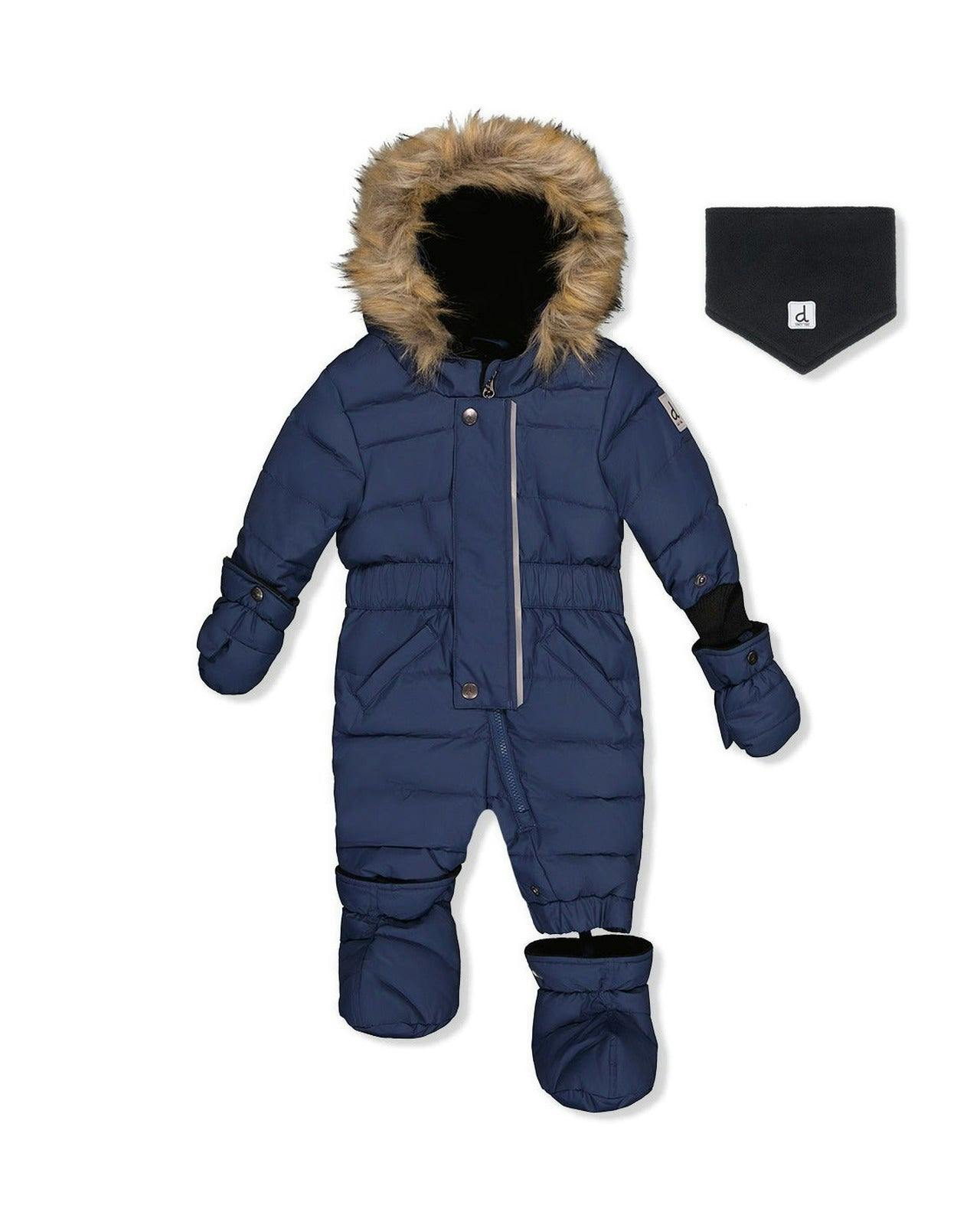 Baby Original One Piece Puffy Snowsuit With Removable Mittens And Boots Dark Blue
