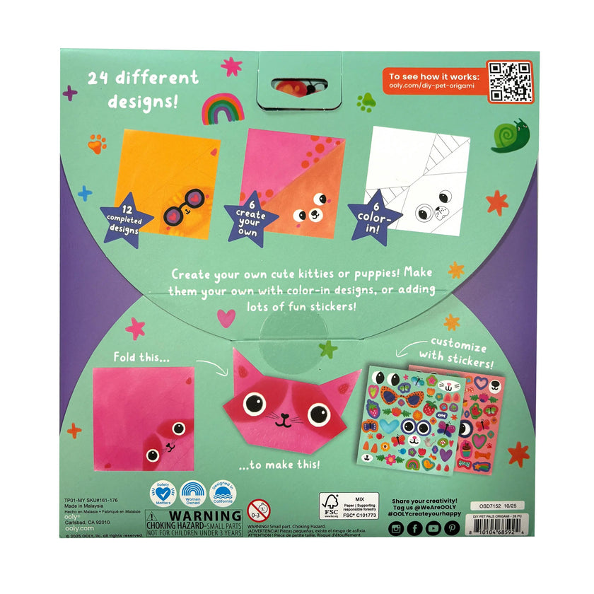 DIY Pet Pals Origami Activity Kit - 24 Designs - 2 Sticker Sheets