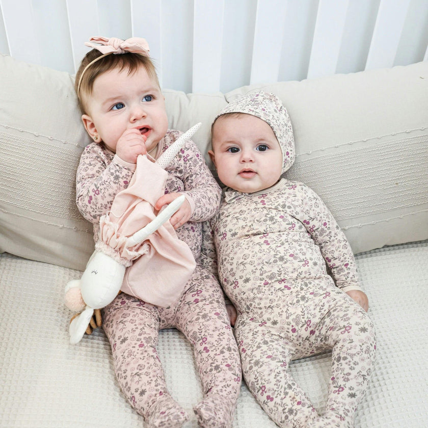 Elegant Floral Footie and Beanie Set