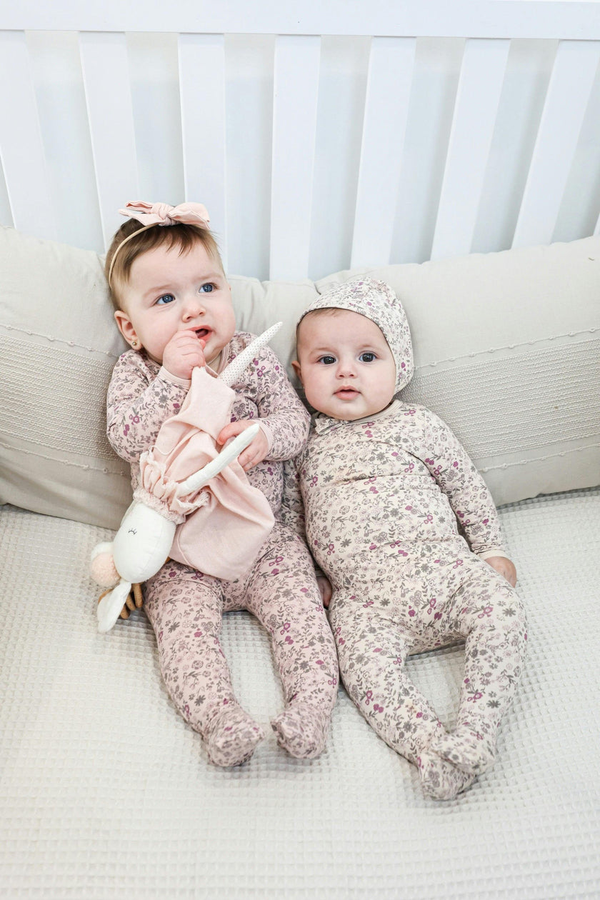 Elegant Floral Footie and Beanie Set