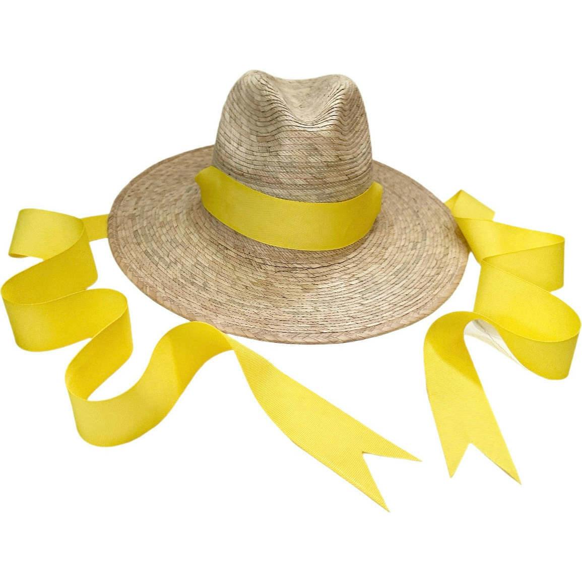Zinnia Sun Hat for Little Girls (Age 4-10) - Long Yellow Grosgrain Ribbon