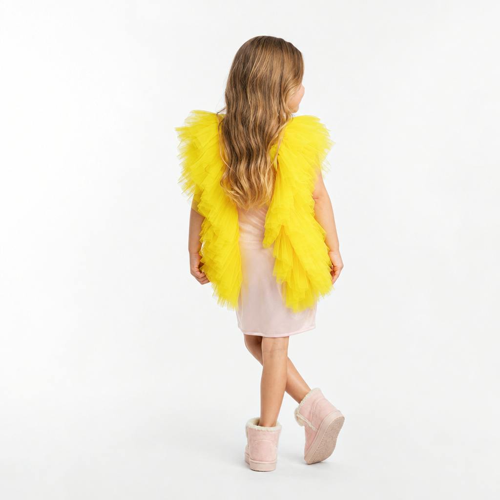 Radiant Yellow Fairy Wings Tulle Birthday Dress for Girls