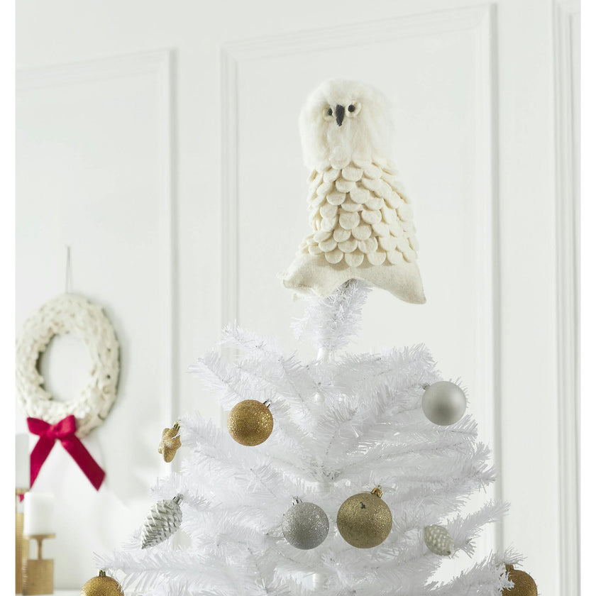 Snowy Owl Handmade Hand Felted Wool Christmas Tree Topper