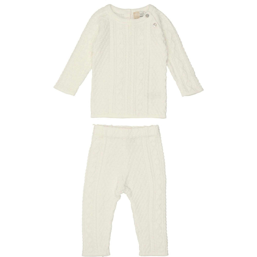 Multi Knit Shoulder Snap Long Sleeve Sweater & Pant 2-Piece Set