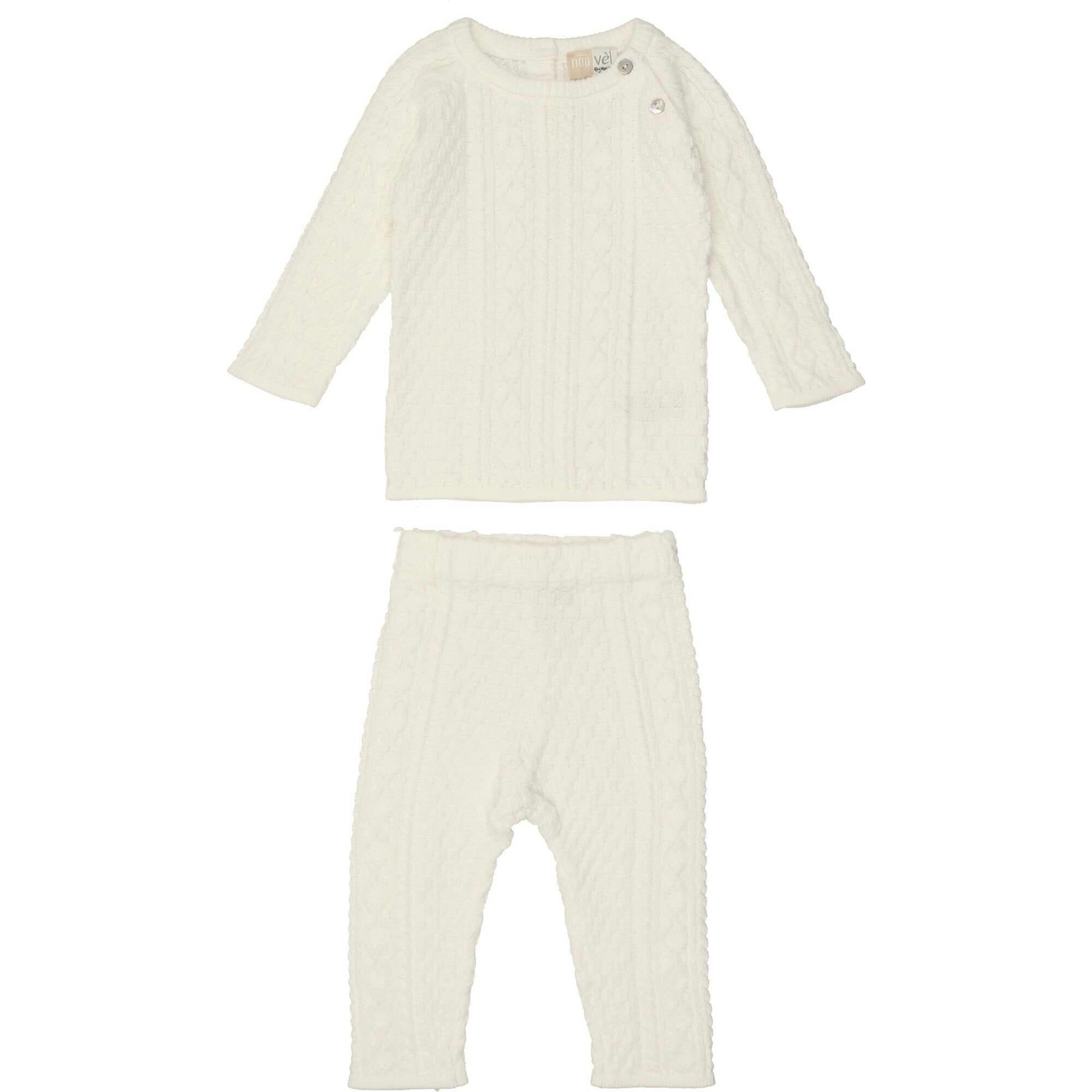 Multi Knit Shoulder Snap Long Sleeve Sweater & Pant 2-Piece Set