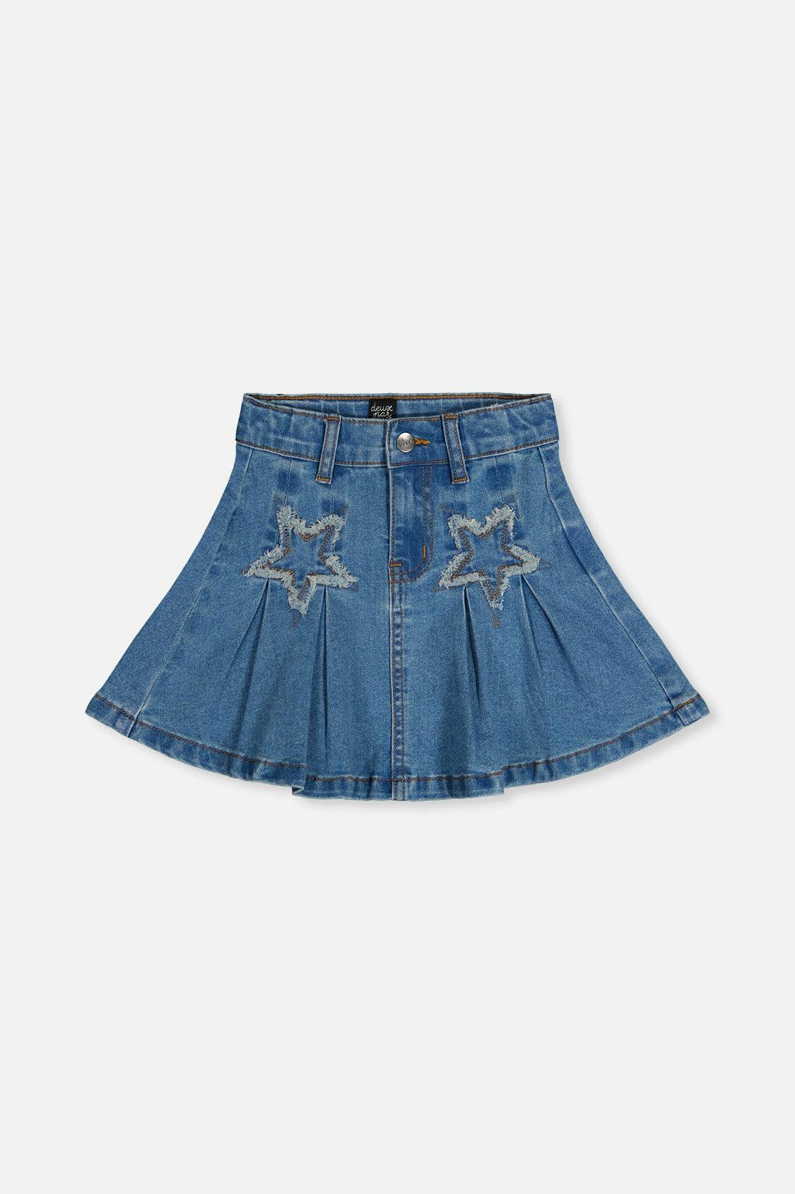 Pleated Skirt Navy Blue Denim