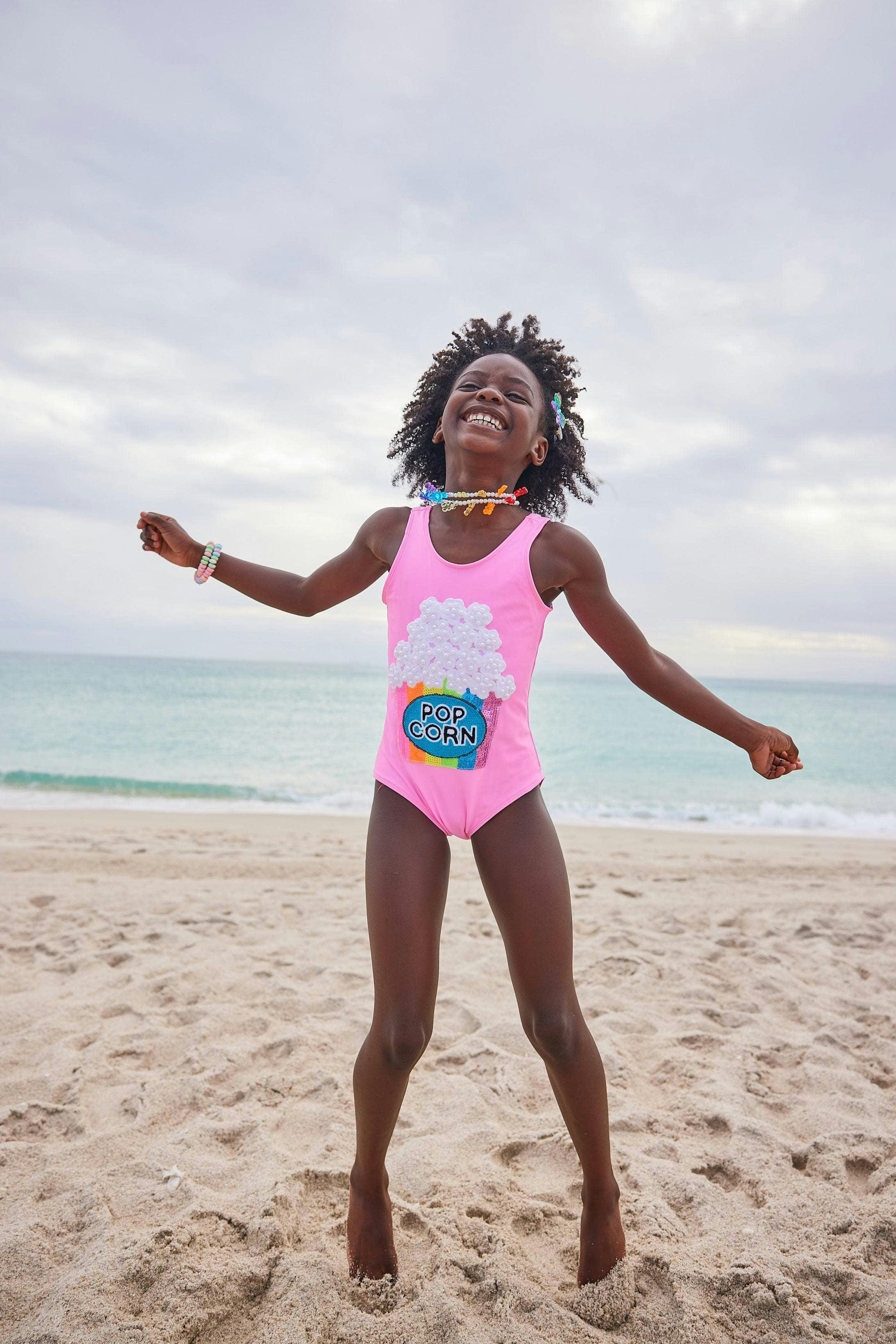 Popcorn & Pearls Sleeveless One-Piece Swimsuit