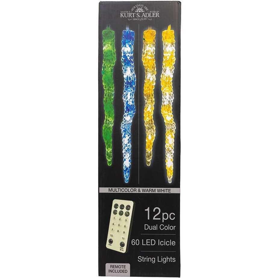 UL 60-Light Dual Color Multicolor/Warm White LED 12-Piece Icicle String Light Set