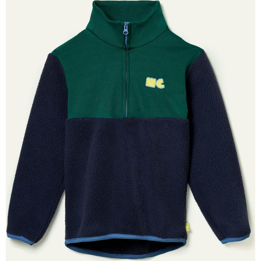 Recycled Cotton And Sherpa Navy Zipup