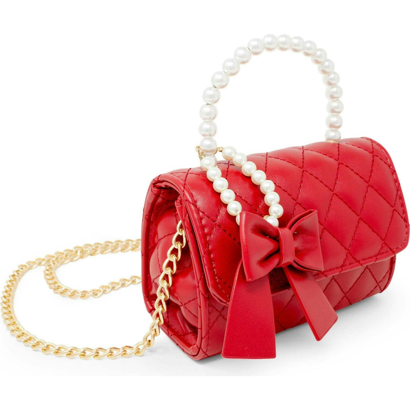 Quilted Pearl Handle Bow Ribbon Handbag