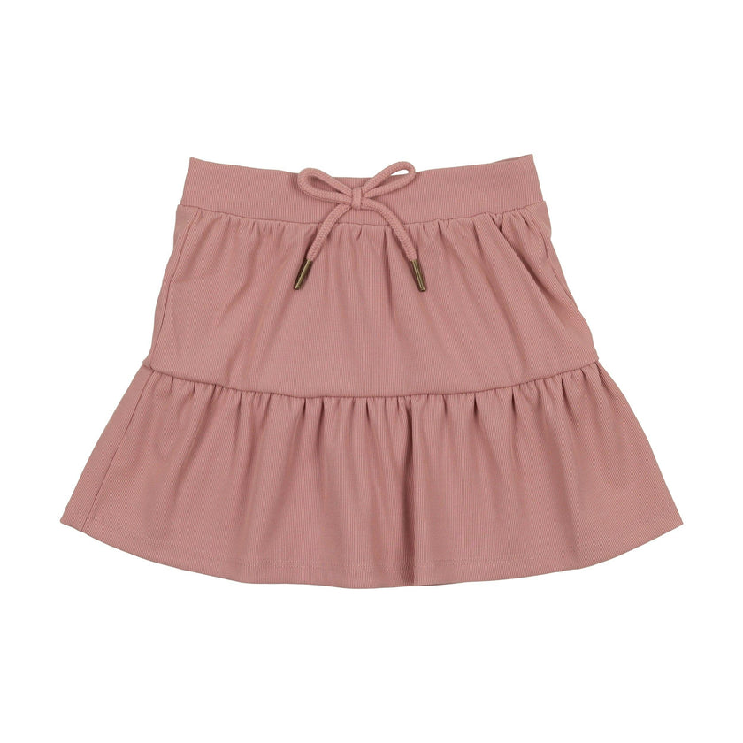 Ribbed Berry Tired Ruffle Hem Short Skirt