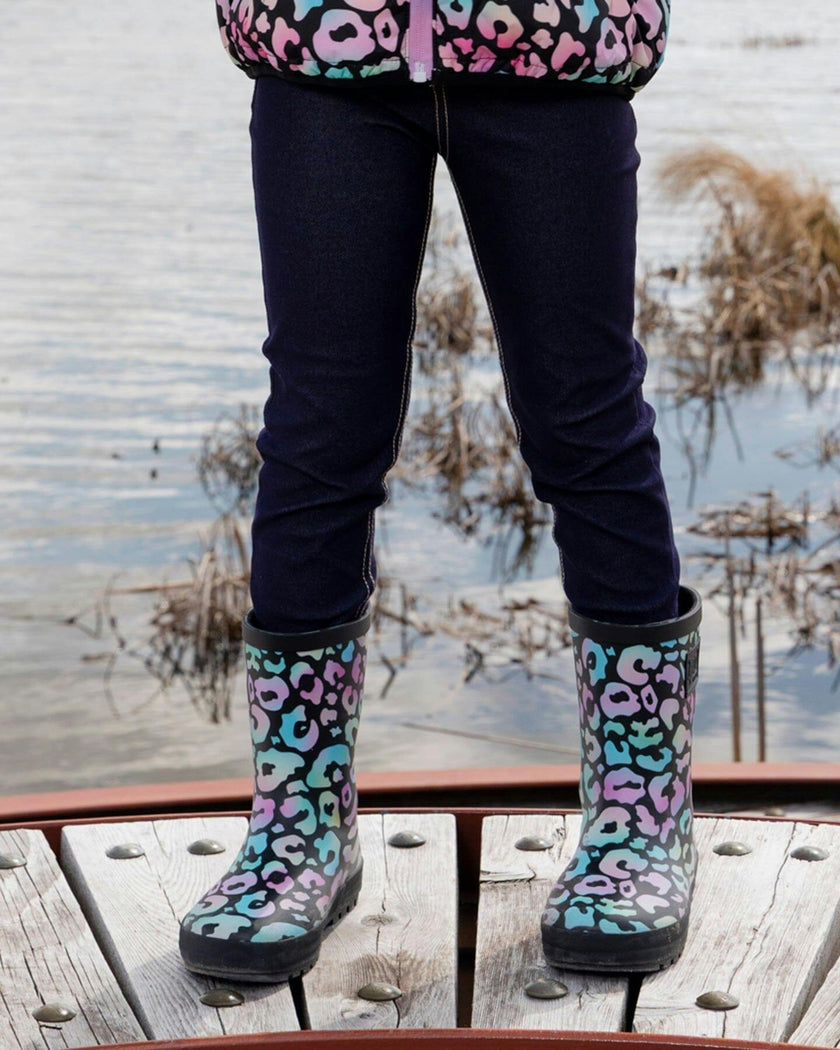 Rain Boots In Natural Rubber Black Animal Print