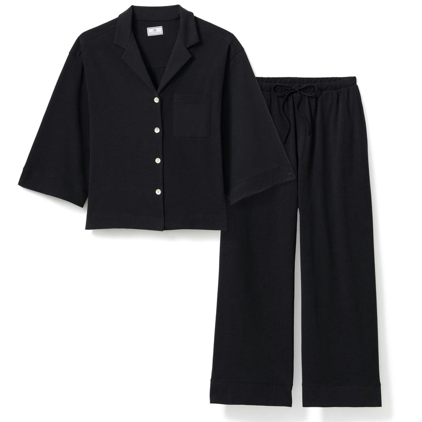 The Olivia Wide Leg Pima Pajama Set in Black