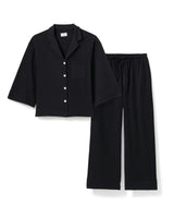 The Olivia Wide Leg Pima Pajama Set in Black