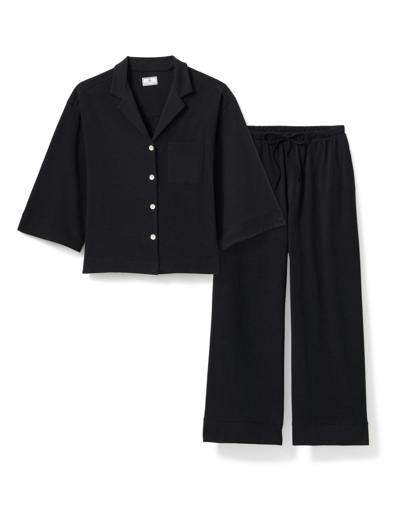 The Olivia Wide Leg Pima Pajama Set in Black