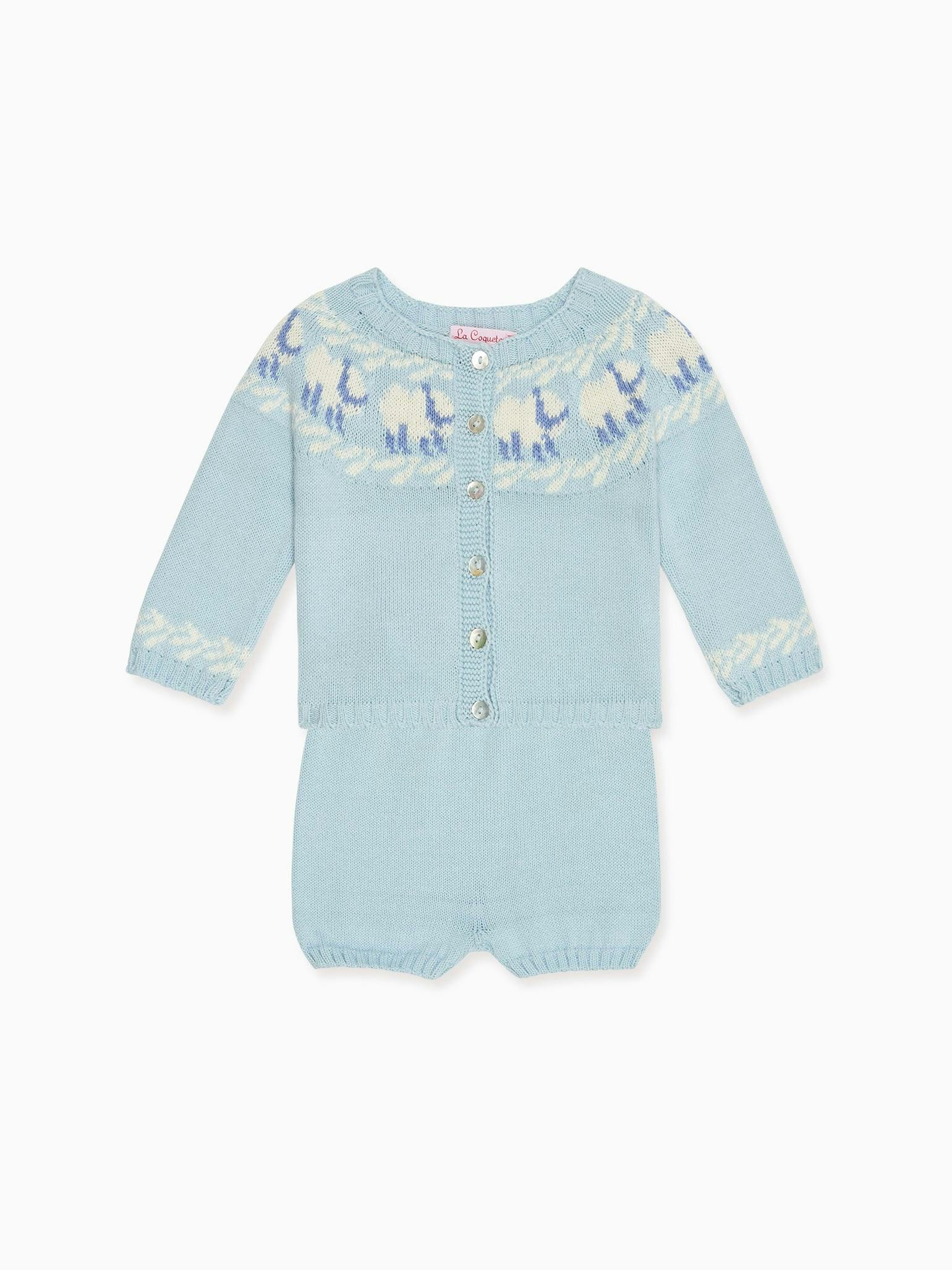 Light Blue Cordero Cotton Baby Knitted Set