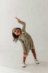 Girls Long Sleeve Ruffle Dress in Apple