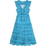 Women's Giselle Ikat V-Neck Ruffle Sleeve Maxi Dress, Turquoise