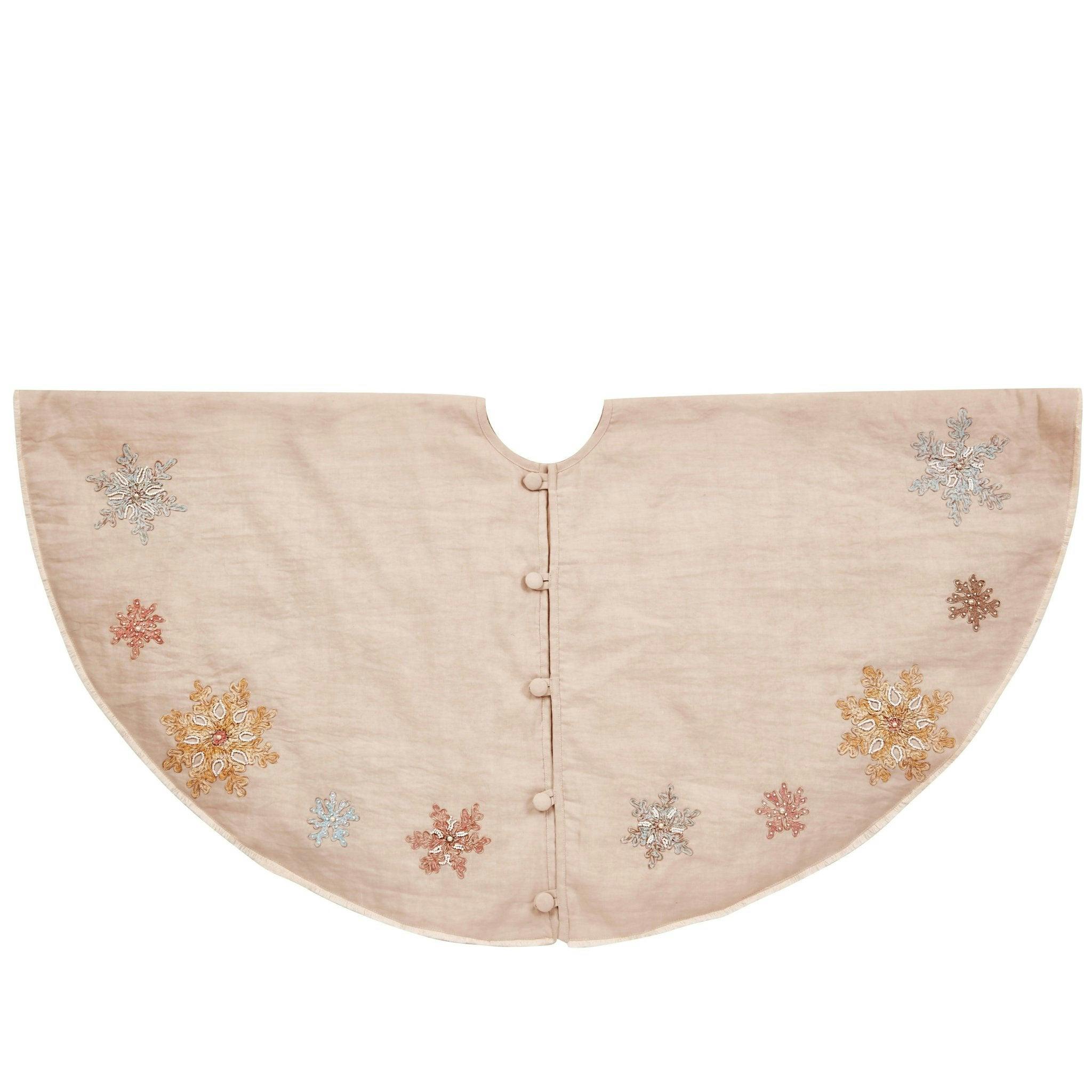 Handmade Pastel Snowflakes Linen Christmas Tree Skirt Natural 60