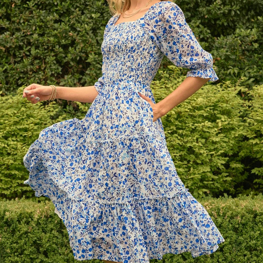 Madeline Dress in Ditsy Cobalt Floral