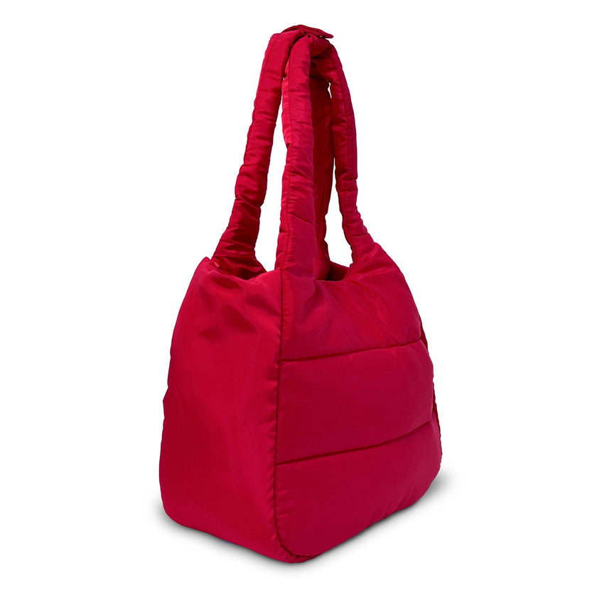 The Astra Puffy Tote with Removable Crossbody Strap in Fire Red