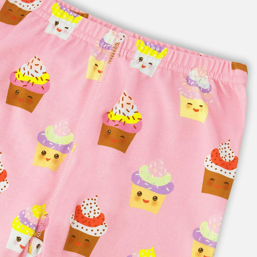 Organic Cotton Two-Piece Pajamas Set Pink Cupcake Print