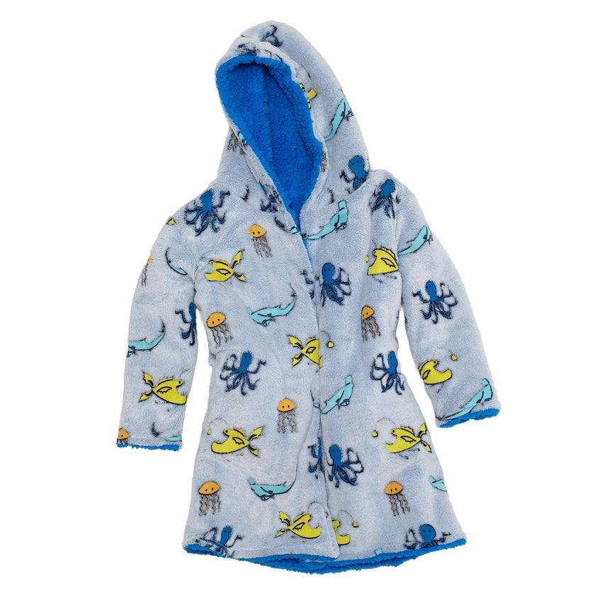 Cozy Switch Robe – Reversible Glow-in-the-Dark & Sherpa Robe for Kids, Sea Critters