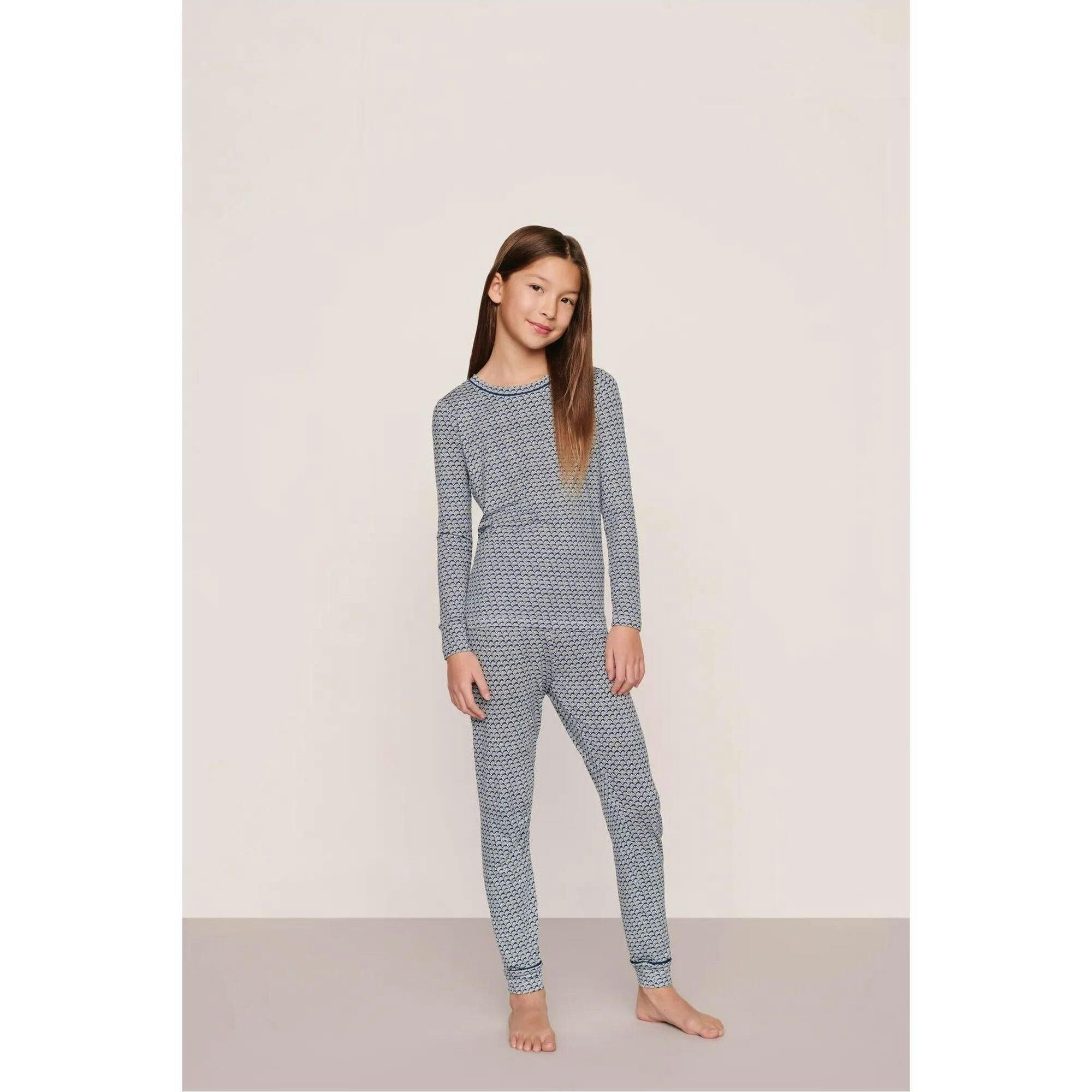 Kids Printed TENCEL™ Modal Unisex Long PJ Set, Blue