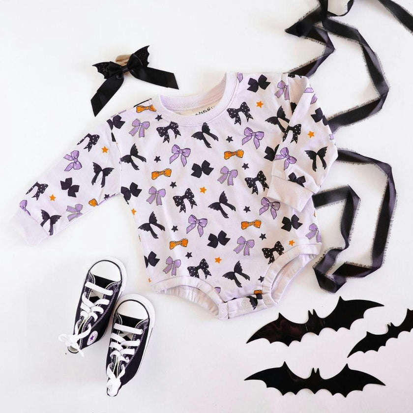 Spooky Bows Halloween Long Sleeve Romper