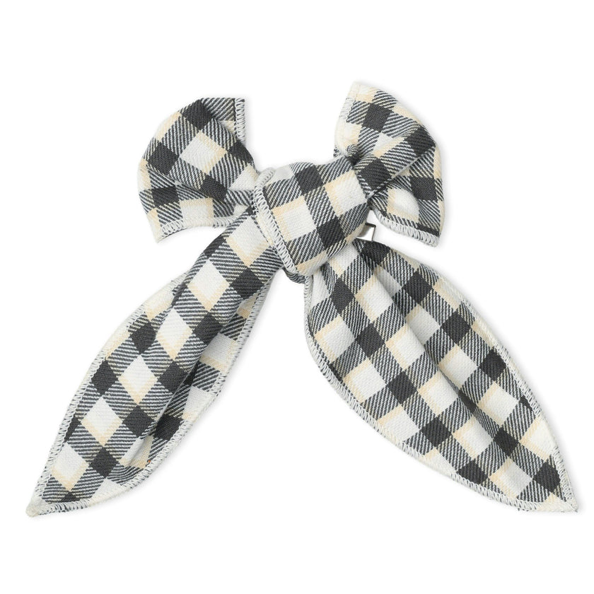 Organic Bow Clip - Charcoal Plaid
