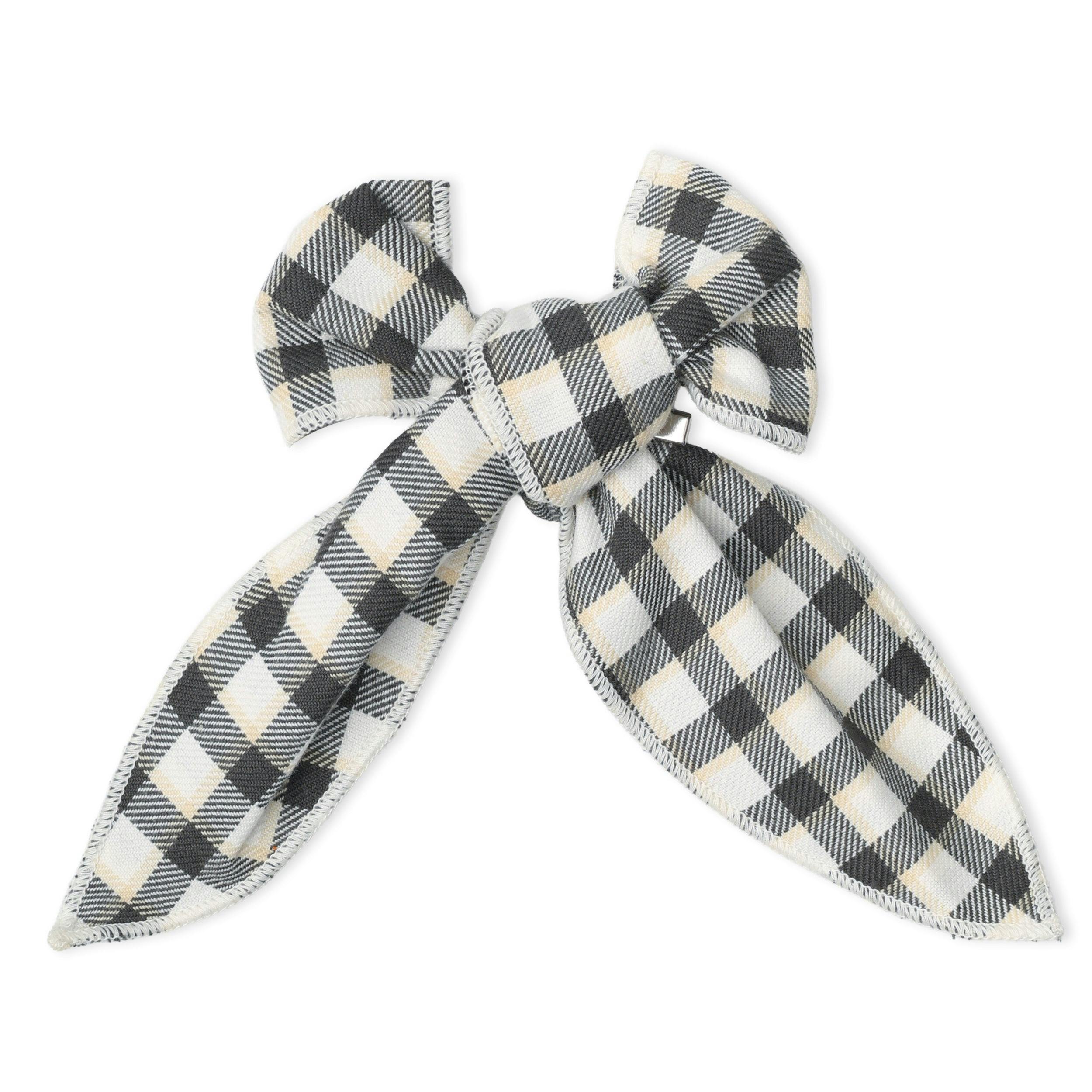 Organic Bow Clip - Charcoal Plaid