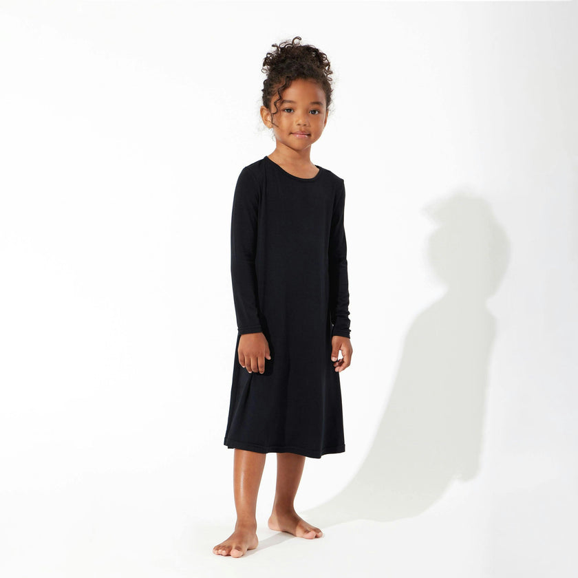 Obsidian Black Bamboo Girls' Long Sleeve Dress