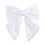 White Pearl-Trimmed Satin Hair Clip