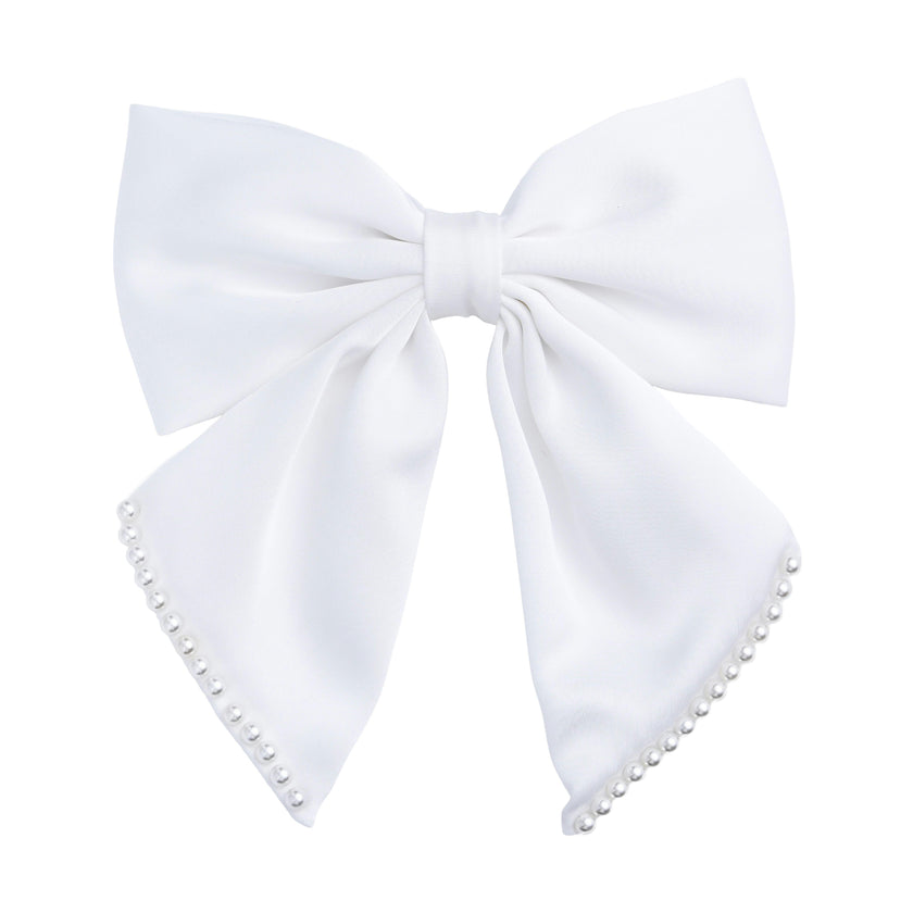 White Pearl-Trimmed Satin Hair Clip