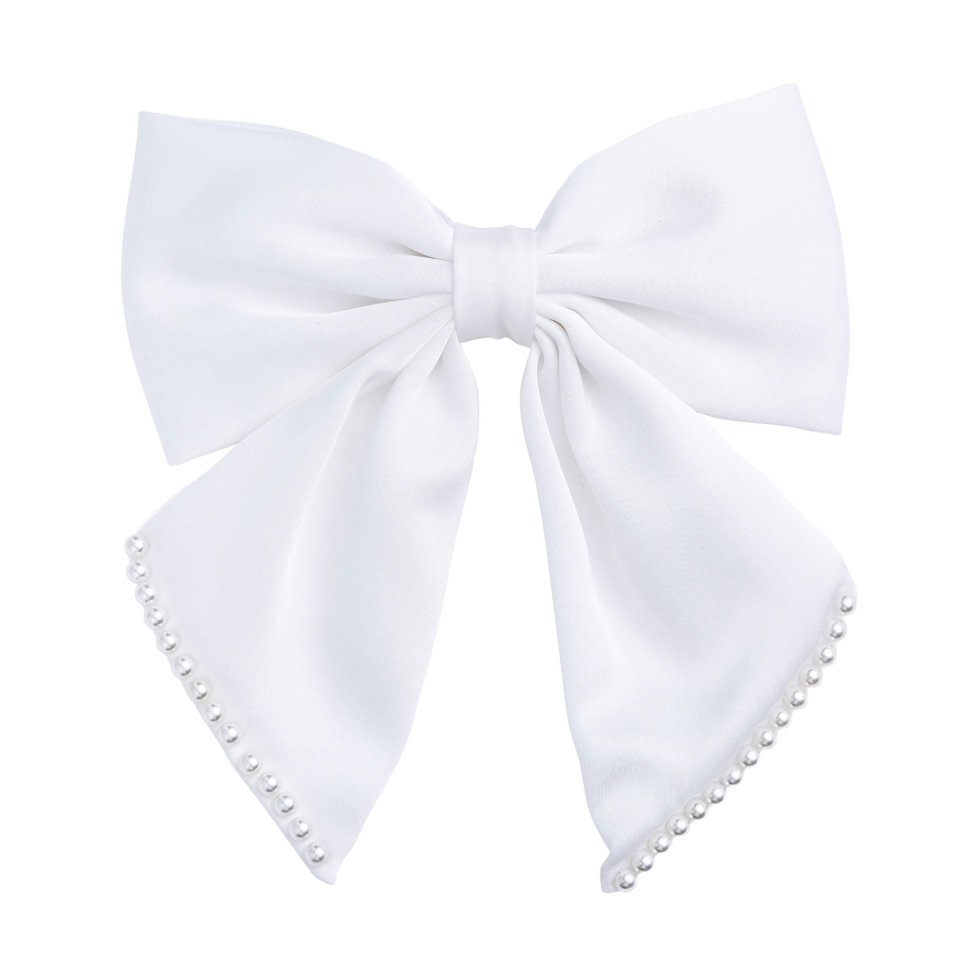 White Pearl-Trimmed Satin Hair Clip