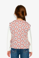 Jacquard Vest Pink Printed Flowers