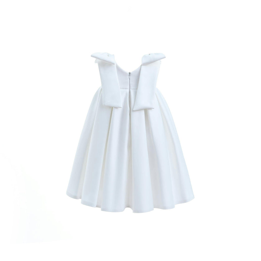 Ivory Palermo Satin Bow Pleated Dress