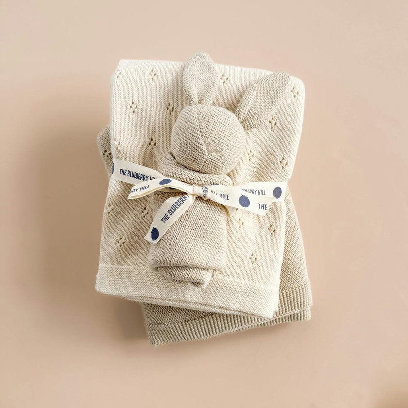 Pique Blanket and Bunny Lovey Gift Set - Birch